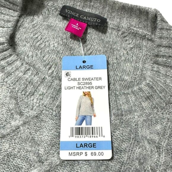 Vince Camuto Women's Cable Sweater Light Heather Grey Size L - Picture 7 of 8